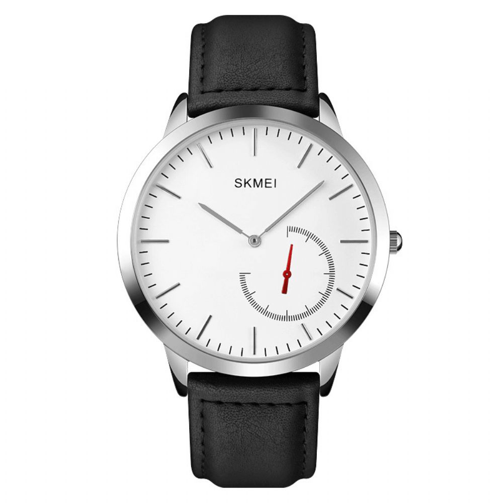 Skmei 1676 Mode Herenhorloge Waterdicht Leren Band Eenvoudig Quartz Horloge