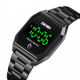 Skmei 1679 Mode Led-Display Lichtgevend Smart Touch 30M Waterdicht Roestvrij Stalen Band Digitaal Horloge