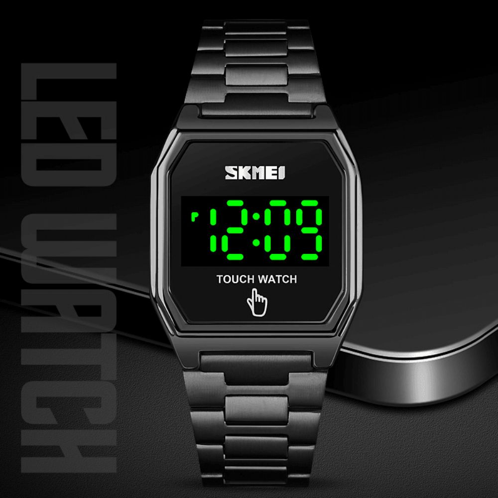 Skmei 1679 Mode Led-Display Lichtgevend Smart Touch 30M Waterdicht Roestvrij Stalen Band Digitaal Horloge