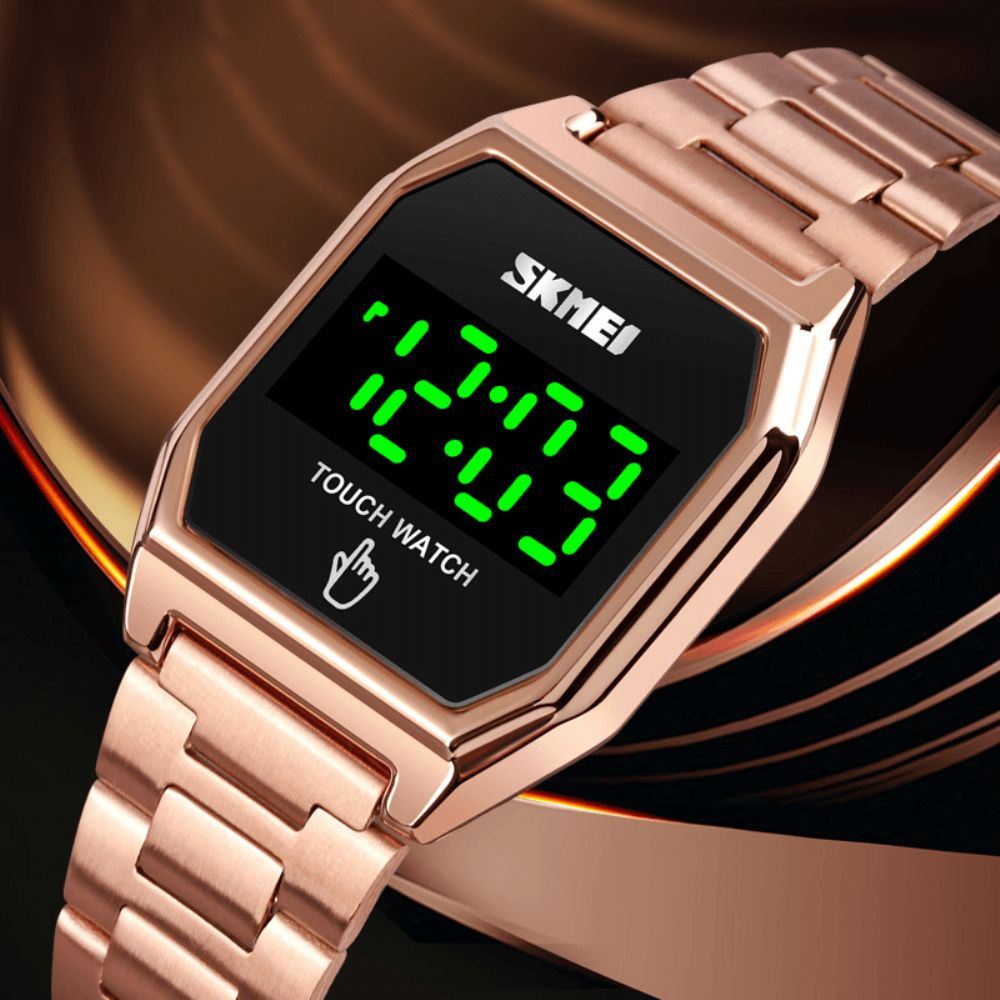 Skmei 1679 Mode Led-Display Lichtgevend Smart Touch 30M Waterdicht Roestvrij Stalen Band Digitaal Horloge