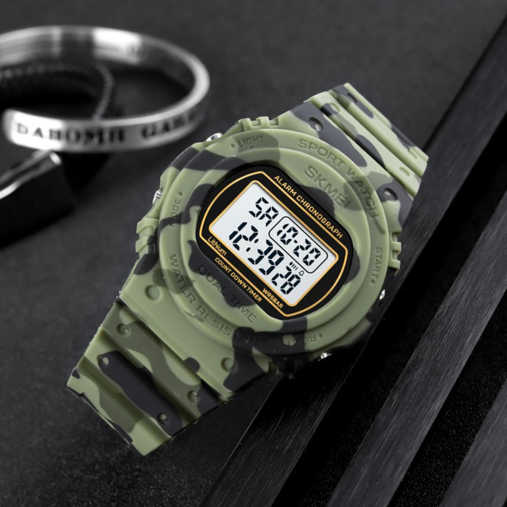 Skmei 1776 Casual Mode Dual Time 12 24 Uur Klok Led Backlight Schokbestendig Pu Case 5Atm Waterdicht Digitaal Horloge