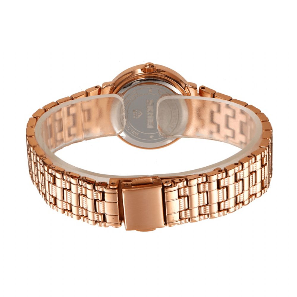 Skmei 1809 Mode Elegante Strass Decoratie Shell Patroon Wijzerplaat Roestvrij Stalen Band 3Atm Waterdicht Vrouwelijk Quartz Horloge