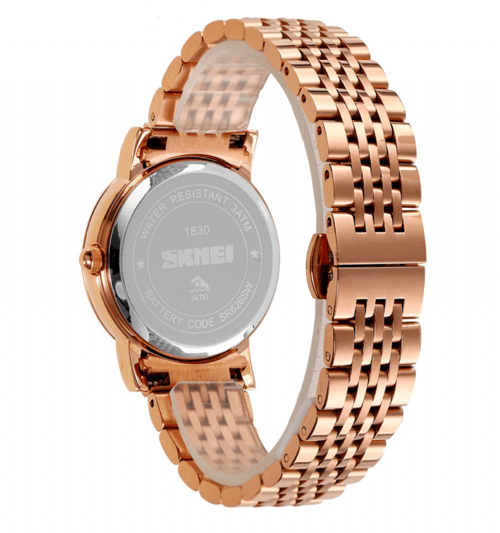 Skmei 1830 Mode Elegante Strass Decoratie Shell Patroon Wijzerplaat Roestvrij Stalen Band 3Atm Waterdicht Vrouwelijk Quartz Horloge