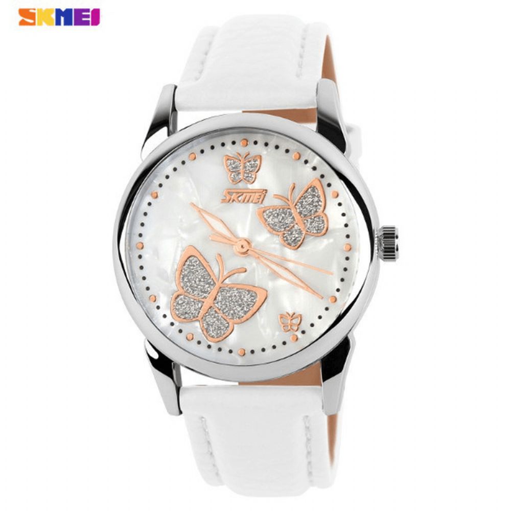 Skmei 9079 Vlinder Pu Lederen Band Leven Waterdicht Dames Quartz Polshorloge