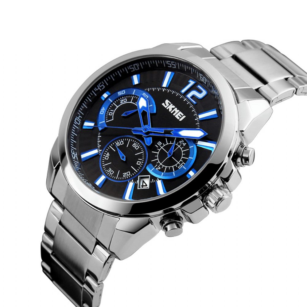 Skmei 9108 Waterdichte Stopwatch Weergave Datum Casual Stijl Zakelijke Heren Quartz Horloges