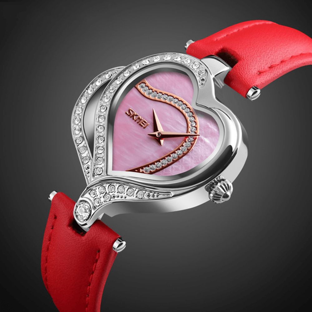 Skmei 9161 Sweet Love Mode Style Dameshorloges Crystal Lederen Band Quartz Horloge