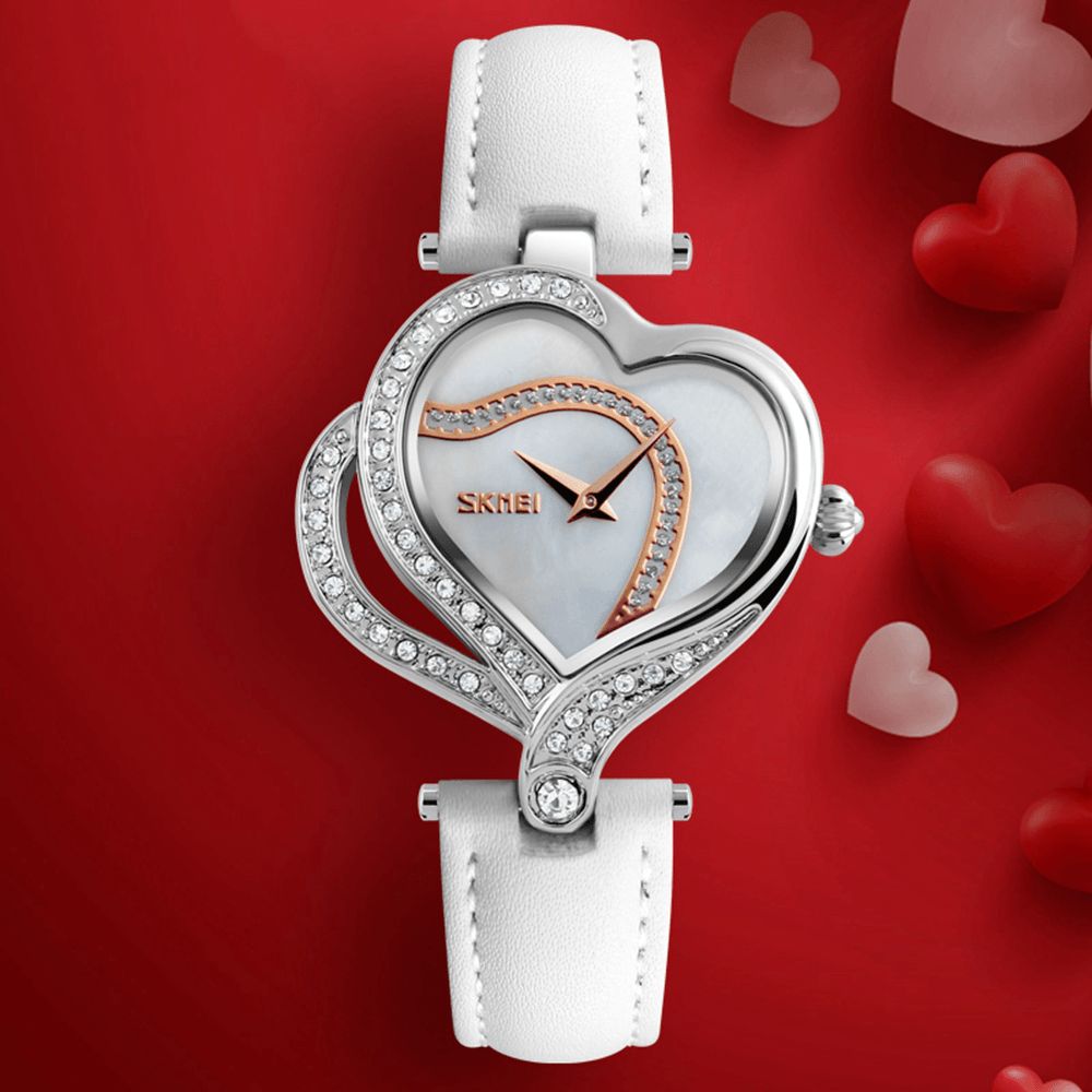 Skmei 9161 Sweet Love Mode Style Dameshorloges Crystal Lederen Band Quartz Horloge