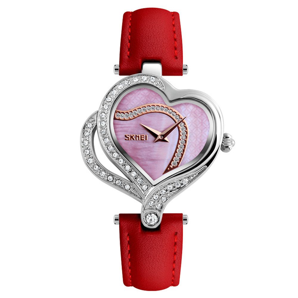 Skmei 9161 Sweet Love Mode Style Dameshorloges Crystal Lederen Band Quartz Horloge