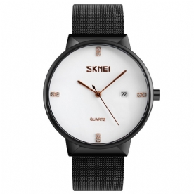 Skmei 9164 Ultradunne Roestvrijstalen Mesh Band Heren Quartz Horloge