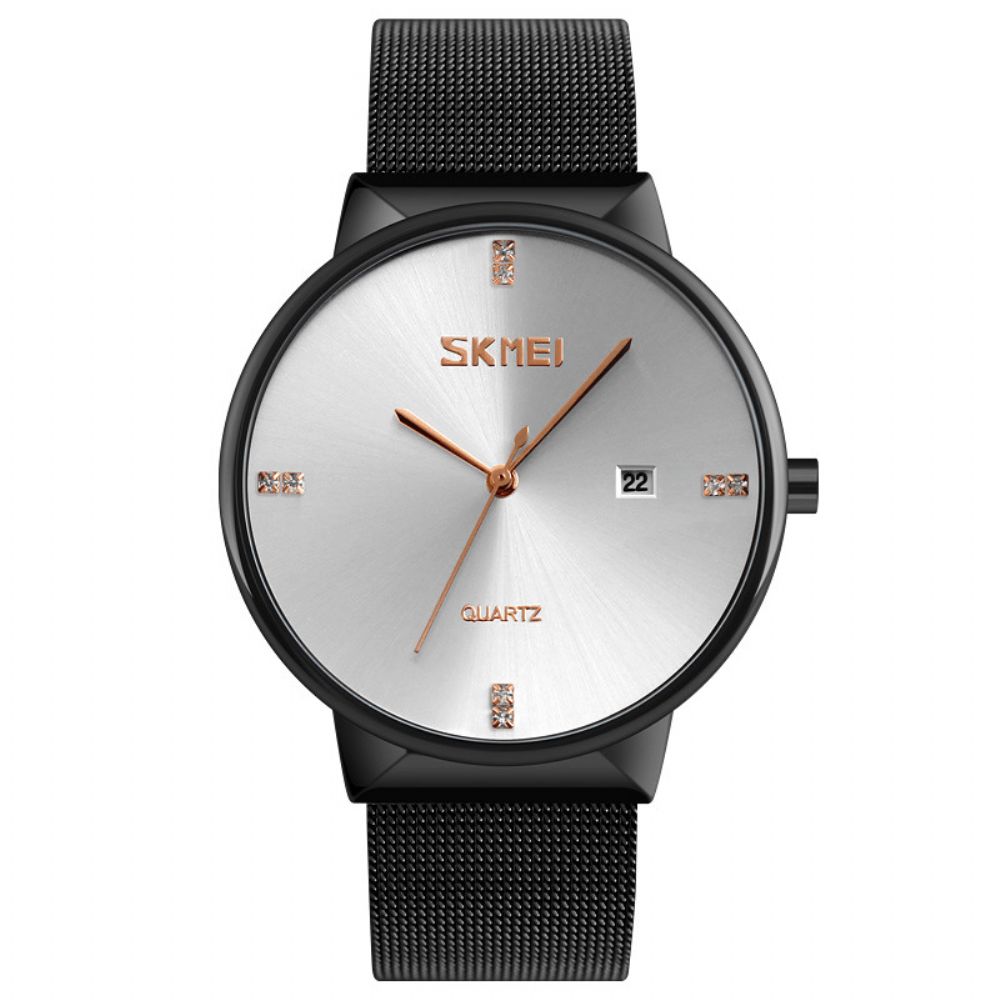 Skmei 9164 Ultradunne Roestvrijstalen Mesh Band Heren Quartz Horloge