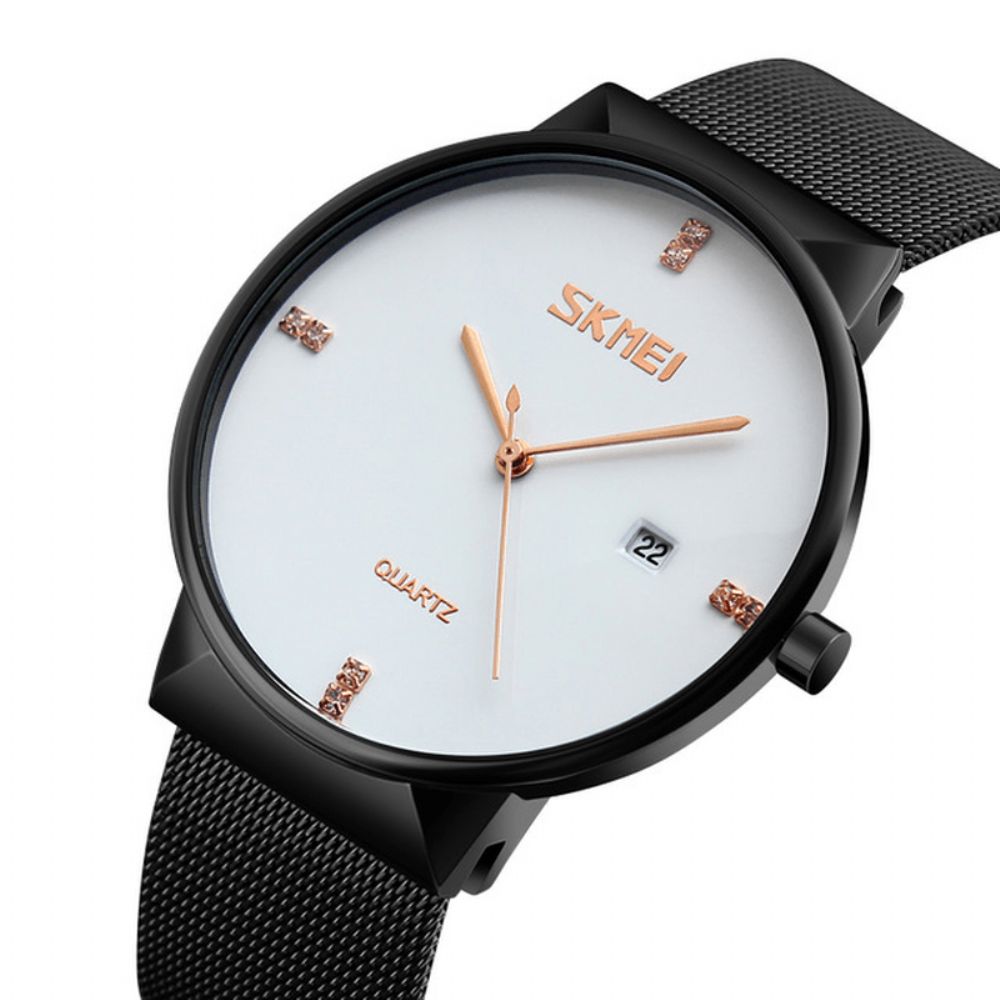 Skmei 9164 Ultradunne Roestvrijstalen Mesh Band Heren Quartz Horloge