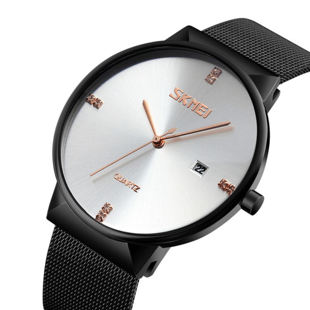 Skmei 9164 Ultradunne Roestvrijstalen Mesh Band Heren Quartz Horloge