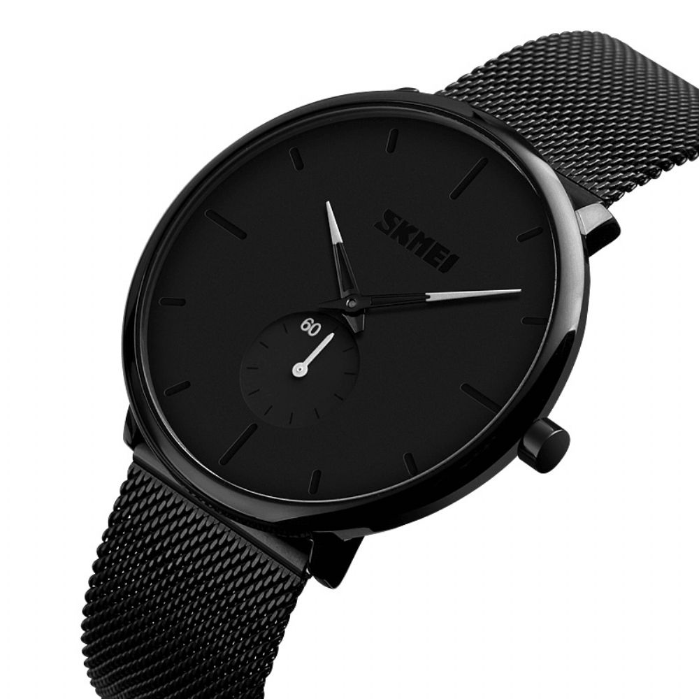 Skmei 9185 Ultradunne Eenvoudige Casual Stijl Heren Polshorloge Mesh Roestvrij Stalen Band Quartz Horloge