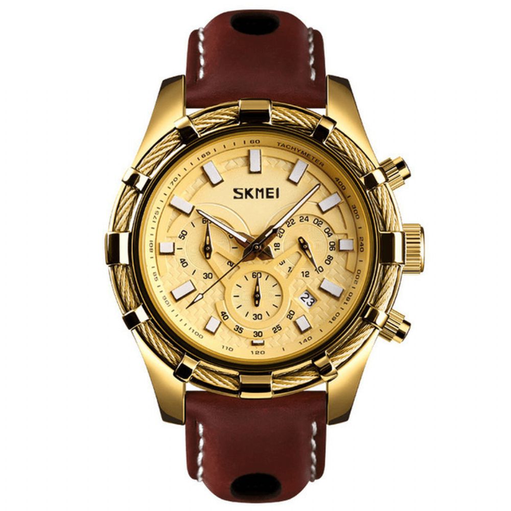 Skmei 9189 Sport Luxe Lederen Band Lichtgevende Waterdichte Heren Horloge Quartz Horloge