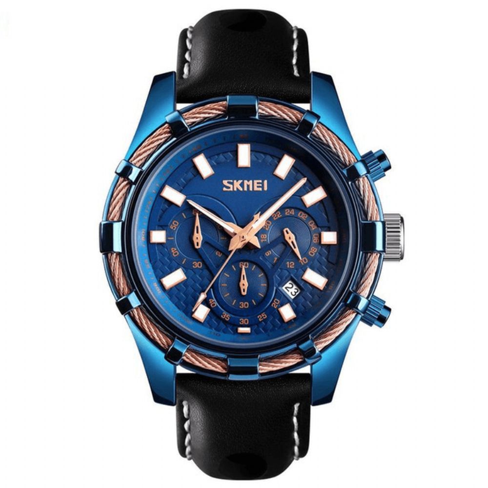 Skmei 9189 Sport Luxe Lederen Band Lichtgevende Waterdichte Heren Horloge Quartz Horloge