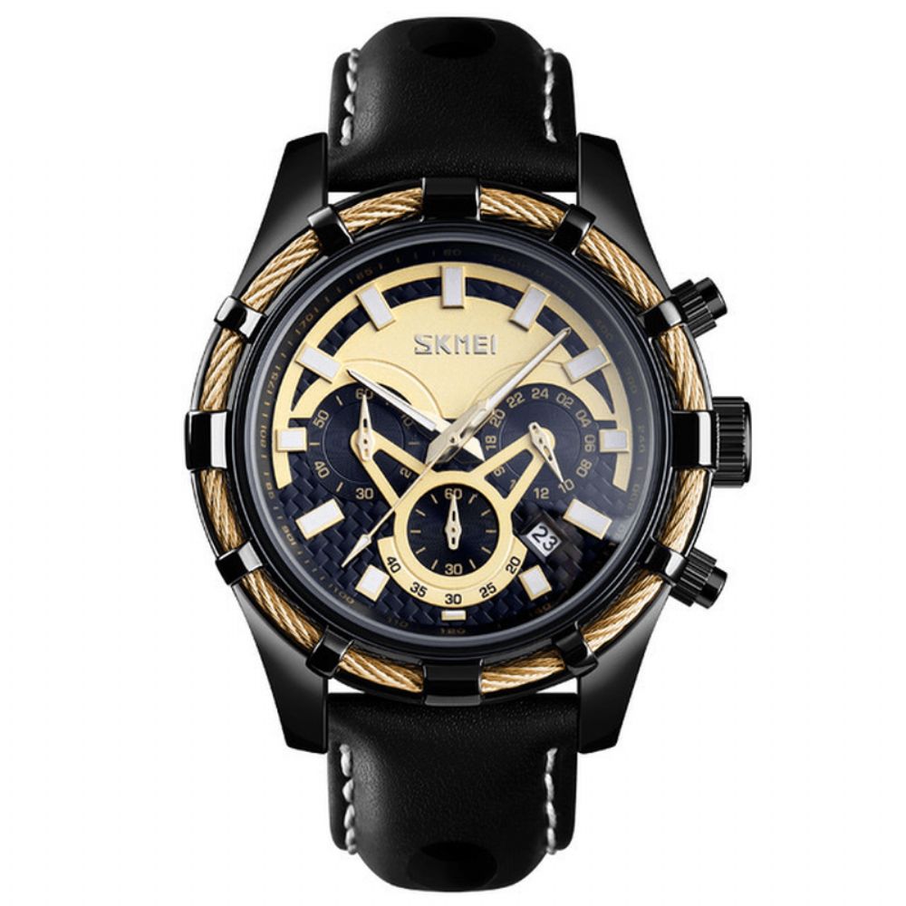 Skmei 9189 Sport Luxe Lederen Band Lichtgevende Waterdichte Heren Horloge Quartz Horloge