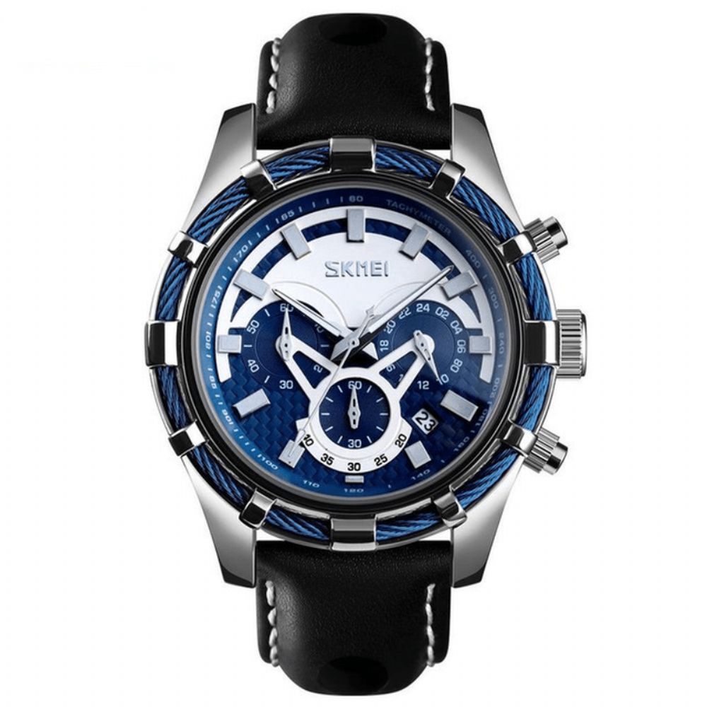 Skmei 9189 Sport Luxe Lederen Band Lichtgevende Waterdichte Heren Horloge Quartz Horloge