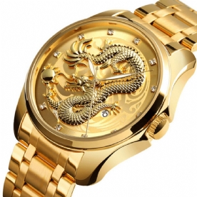 Skmei 9193 Luxe Chinese Draakpatroon Gouden Waterdicht Herenhorloge Kwartshorloge