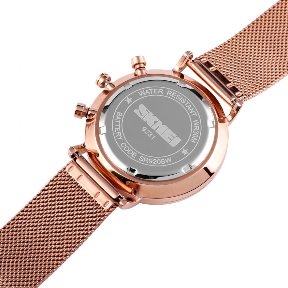 Skmei 9231 Mode Herenhorloge Lichtgevende Datumweergave Chronograaf Creatieve Kleine Wijzerplaat Mesh Riem Quartz Horloge