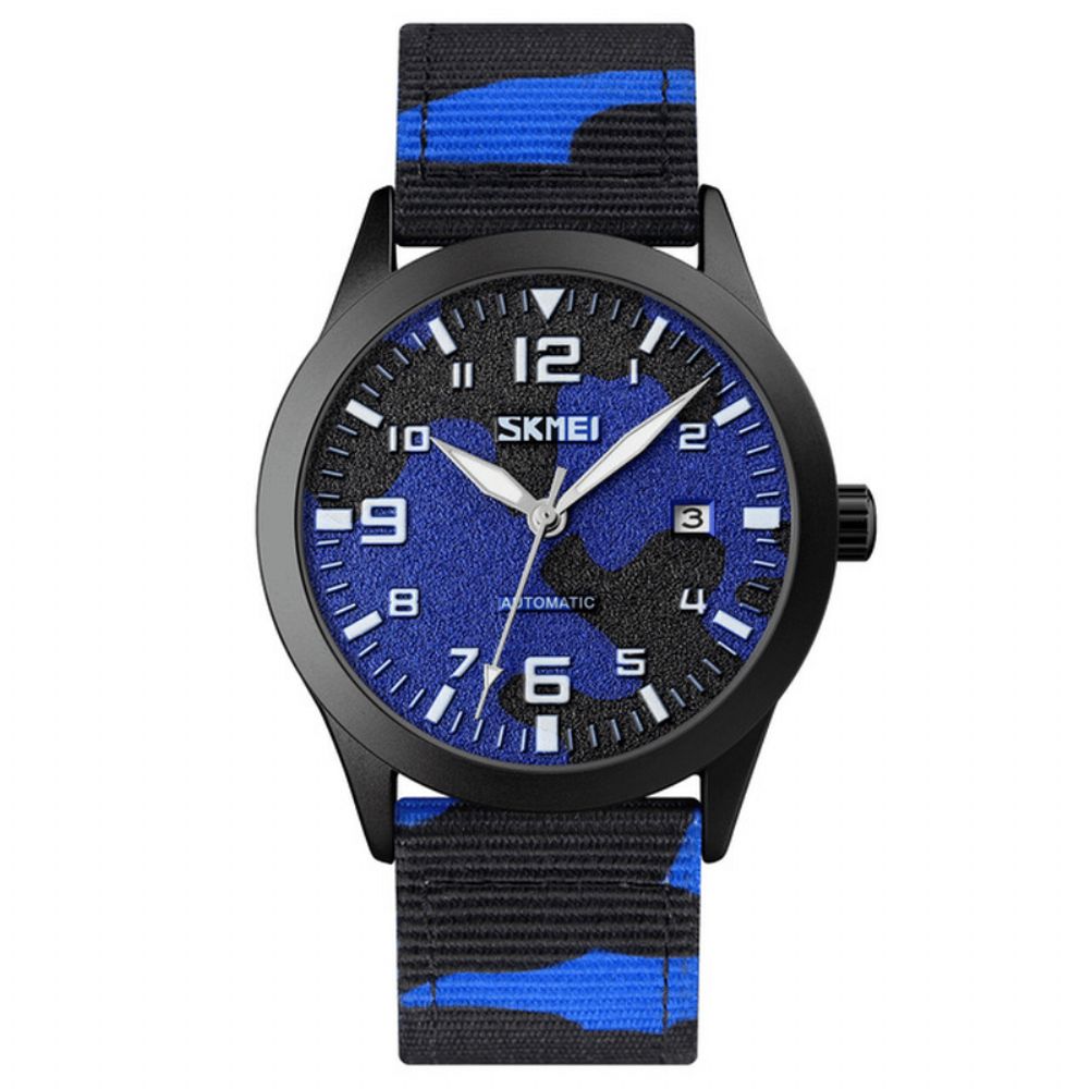 Skmei Elegant Herenhorloge Lichtgevende Wijzer Camouflage Nylon Band 3Atm Waterdicht Heren Automatisch Mechanisch Horloge