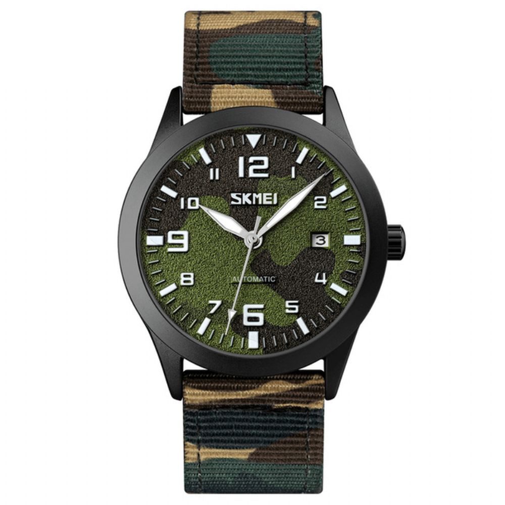 Skmei Elegant Herenhorloge Lichtgevende Wijzer Camouflage Nylon Band 3Atm Waterdicht Heren Automatisch Mechanisch Horloge