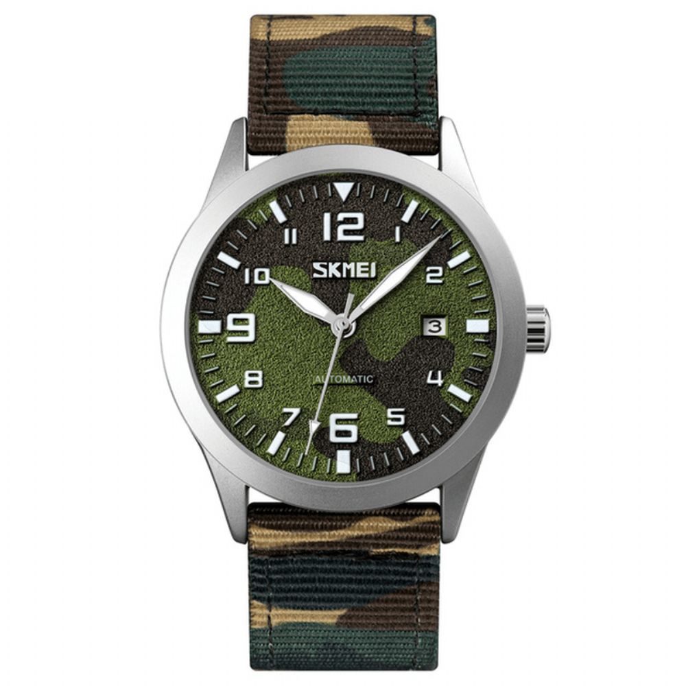 Skmei Elegant Herenhorloge Lichtgevende Wijzer Camouflage Nylon Band 3Atm Waterdicht Heren Automatisch Mechanisch Horloge