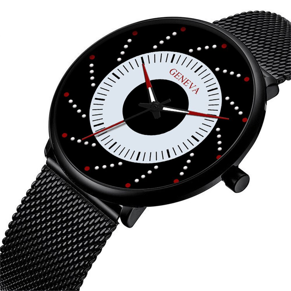 Sloggi Mode Toevallige Lichtgevende Spiraalvormige Wijzerplaat Legering Mesh Band Heren Quartz Horloge Polsband