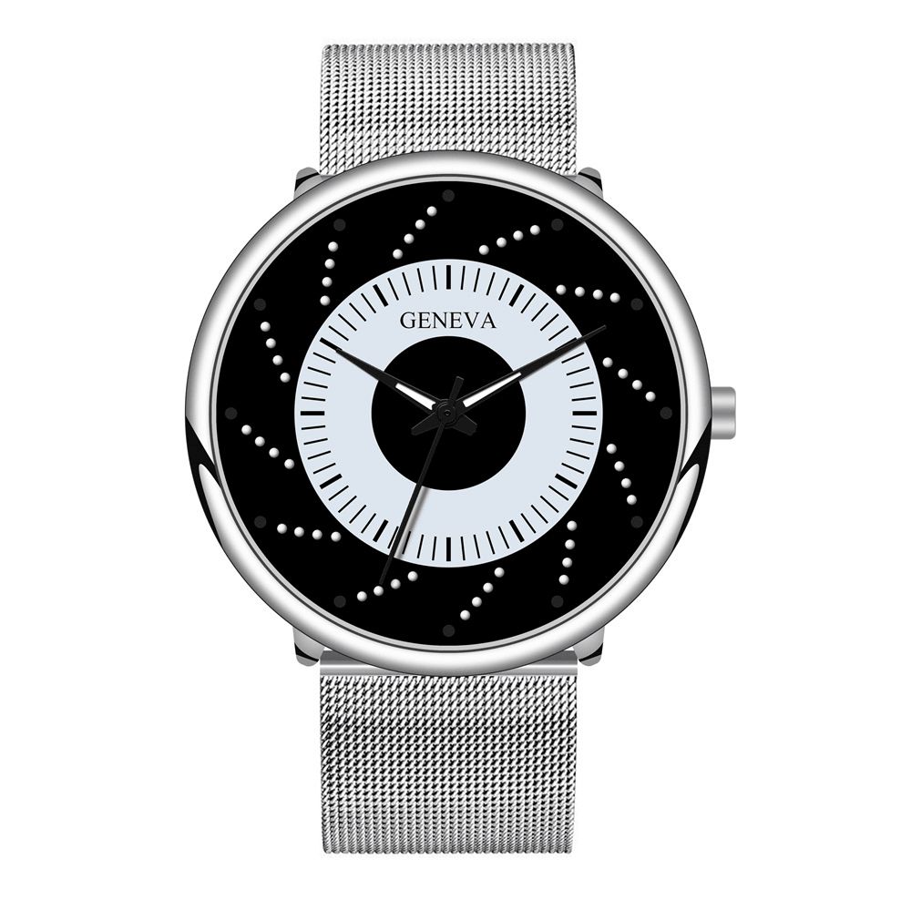 Sloggi Mode Toevallige Lichtgevende Spiraalvormige Wijzerplaat Legering Mesh Band Heren Quartz Horloge Polsband