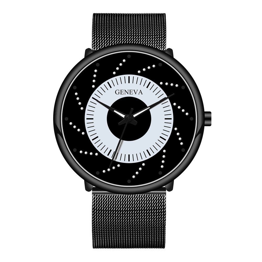 Sloggi Mode Toevallige Lichtgevende Spiraalvormige Wijzerplaat Legering Mesh Band Heren Quartz Horloge Polsband