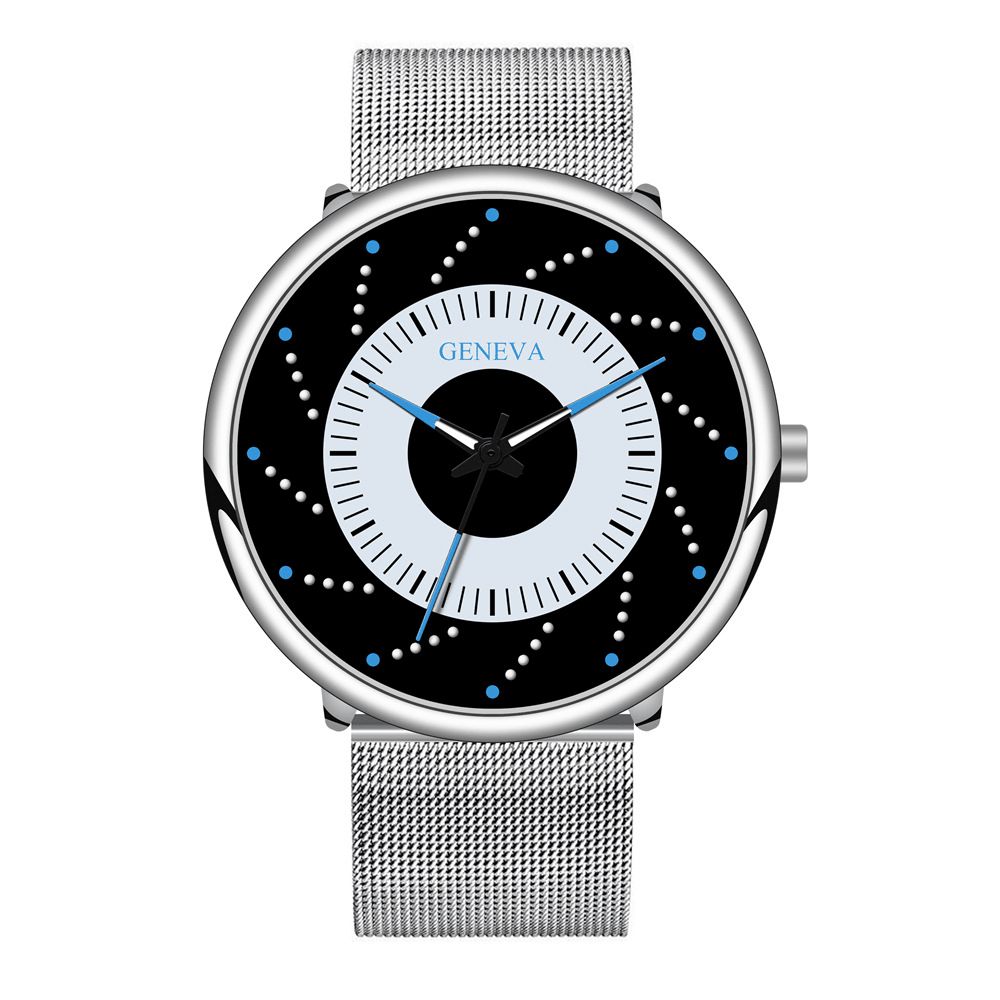 Sloggi Mode Toevallige Lichtgevende Spiraalvormige Wijzerplaat Legering Mesh Band Heren Quartz Horloge Polsband