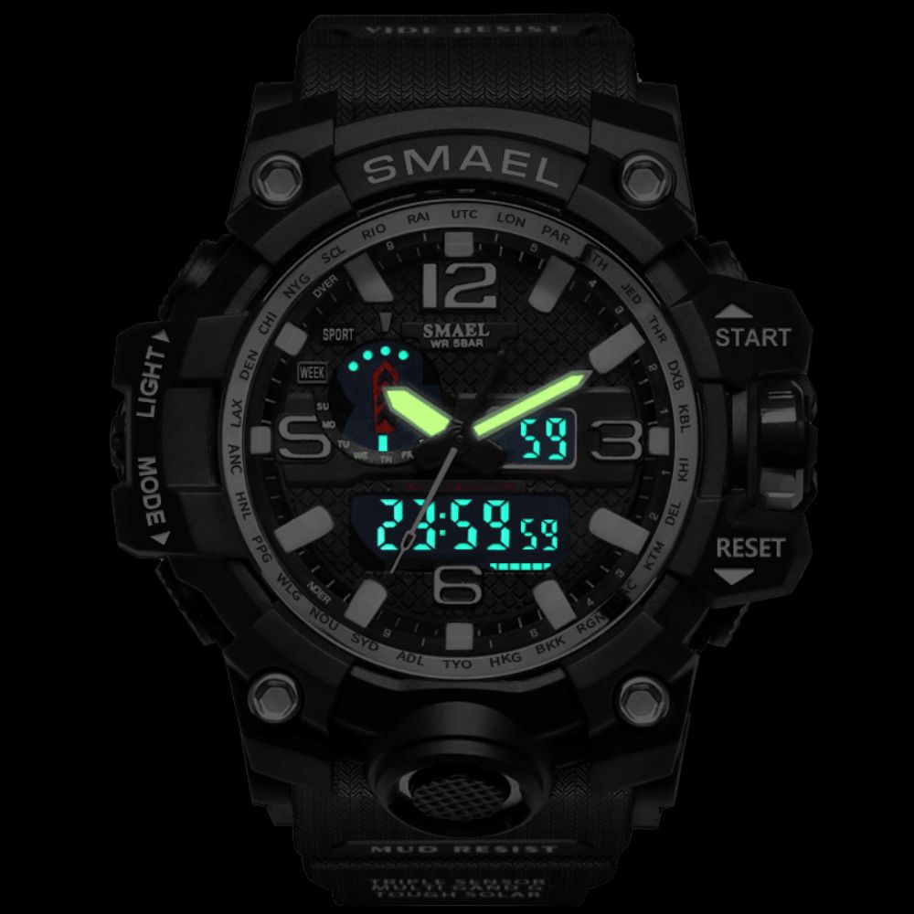 Smael 1545 Digitale Horlogeband Dual Display Waterdicht Sport Analoog Quartz Horloge