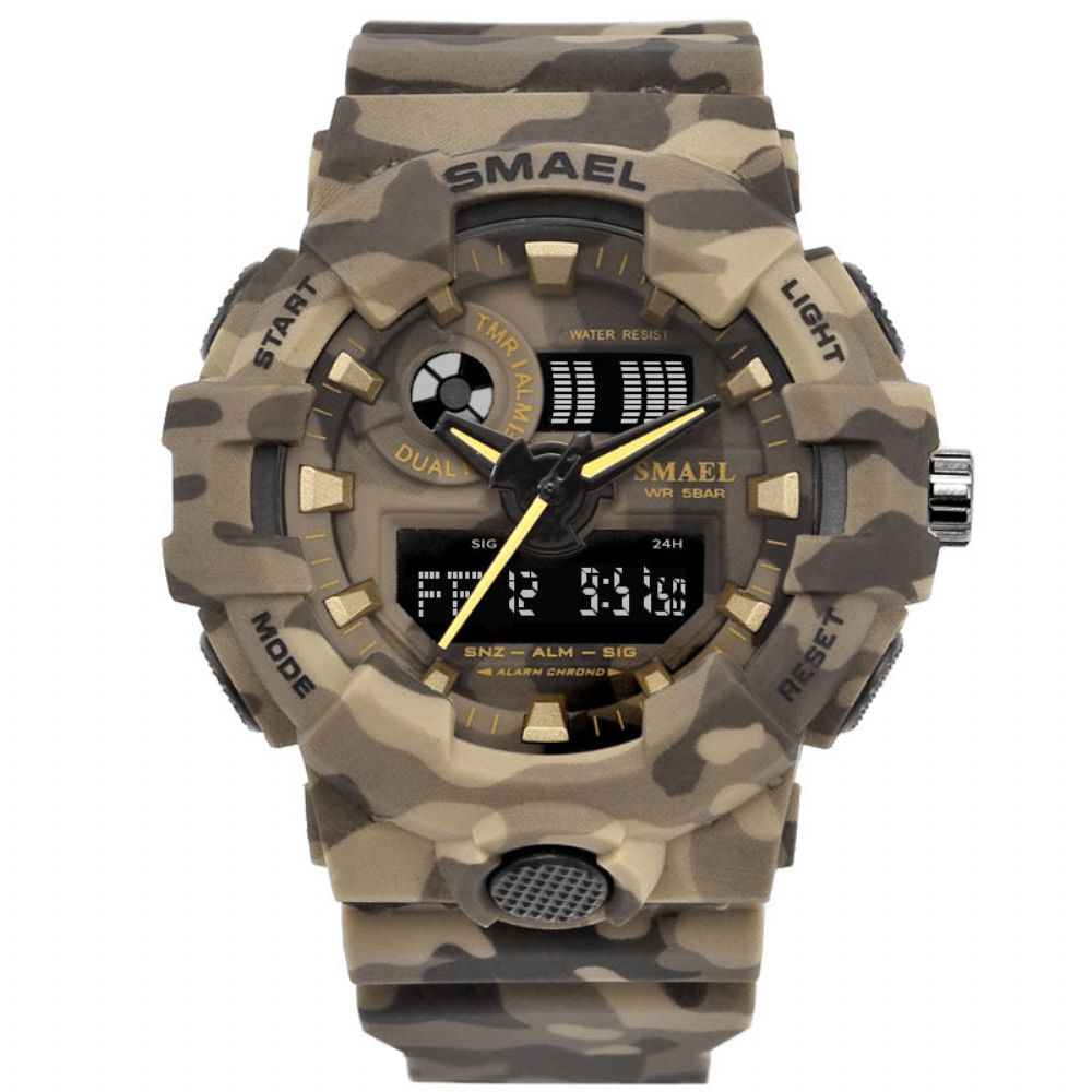 Smael 8001 Digitaal Horloge Camouflage Militray Dual Display Heren Sport Outdoor Polshorloge