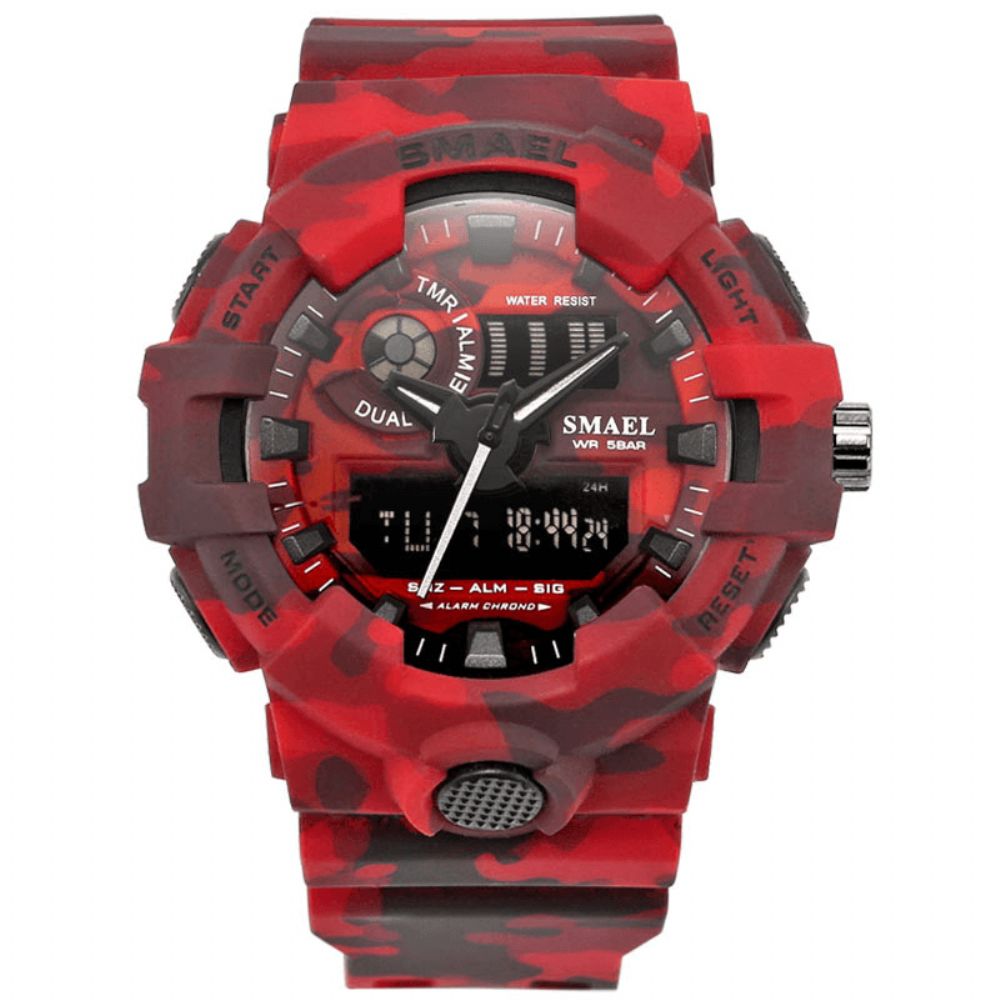 Smael 8001 Digitaal Horloge Camouflage Militray Dual Display Heren Sport Outdoor Polshorloge