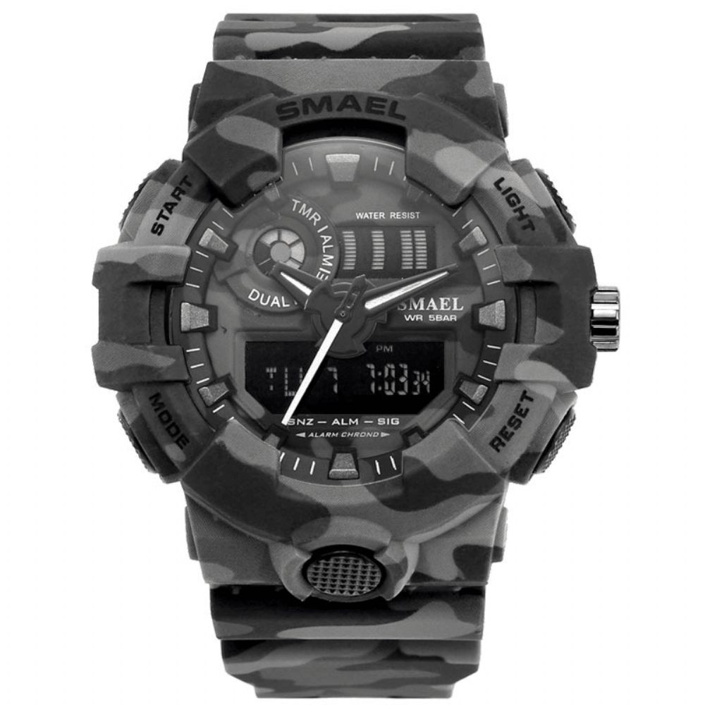 Smael 8001 Digitaal Horloge Camouflage Militray Dual Display Heren Sport Outdoor Polshorloge