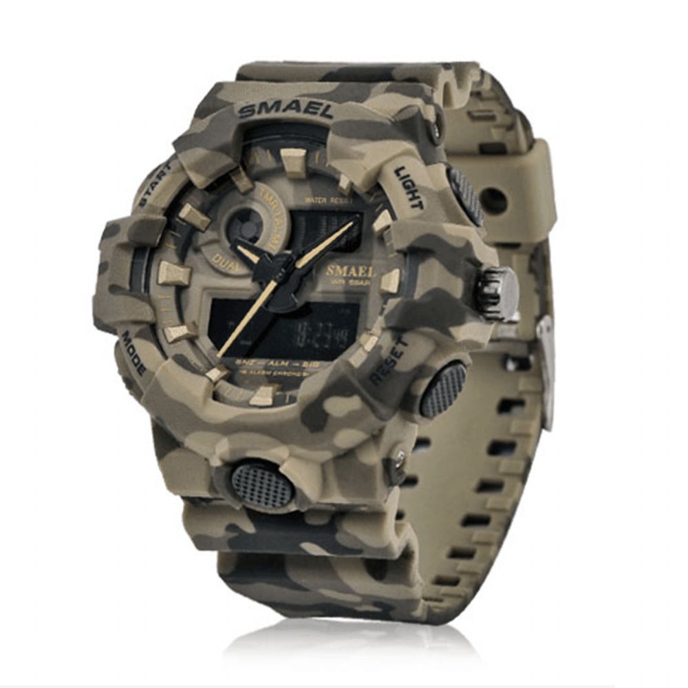 Smael 8001 Digitaal Horloge Camouflage Militray Dual Display Heren Sport Outdoor Polshorloge