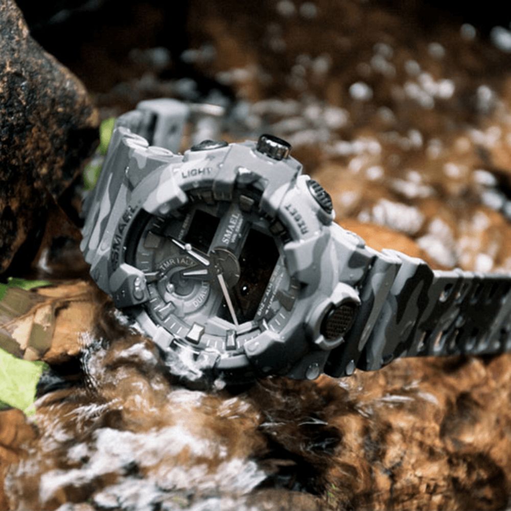 Smael 8001 Digitaal Horloge Camouflage Militray Dual Display Heren Sport Outdoor Polshorloge