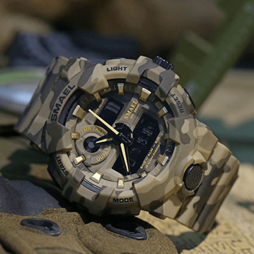 Smael 8001 Digitaal Horloge Camouflage Militray Dual Display Heren Sport Outdoor Polshorloge