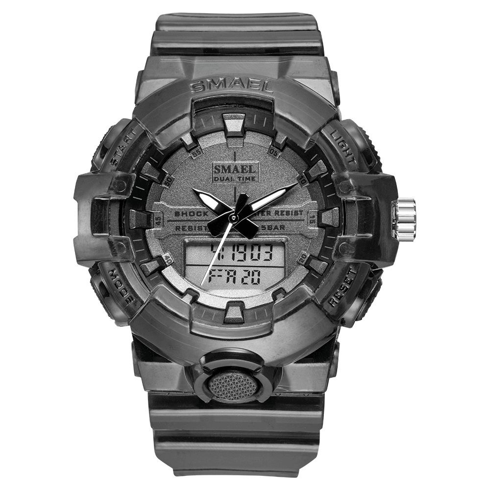 Smael 8025 Sport Heren Digitaal Horloge Dual Time Datum Week Display Chronograaf 5Atm Waterdicht Outdoor Dual Display Horloge