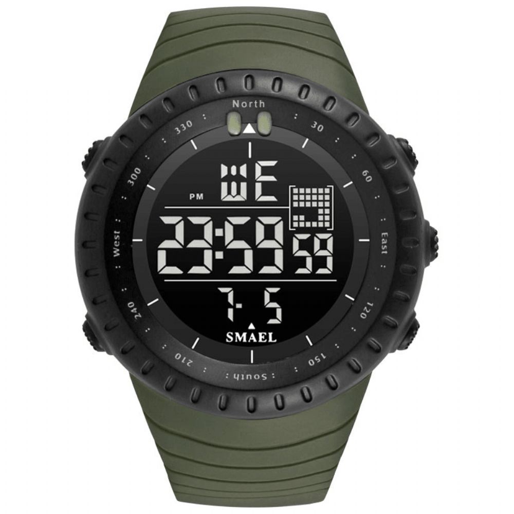 Smael Outdoor Led-Display Digitaal Horloge Multifunctioneel Siliconen Band Sport Herenhorloge