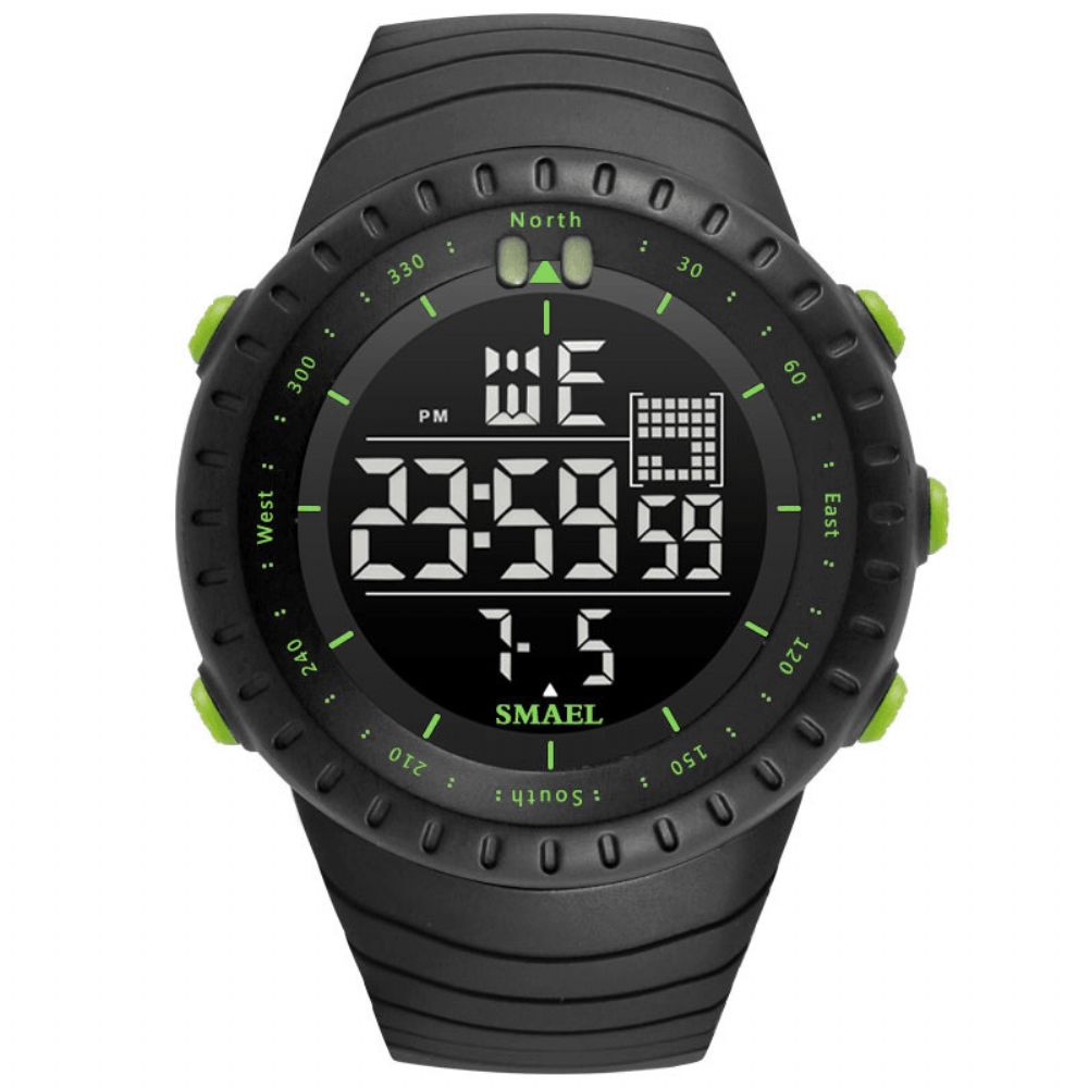 Smael Outdoor Led-Display Digitaal Horloge Multifunctioneel Siliconen Band Sport Herenhorloge