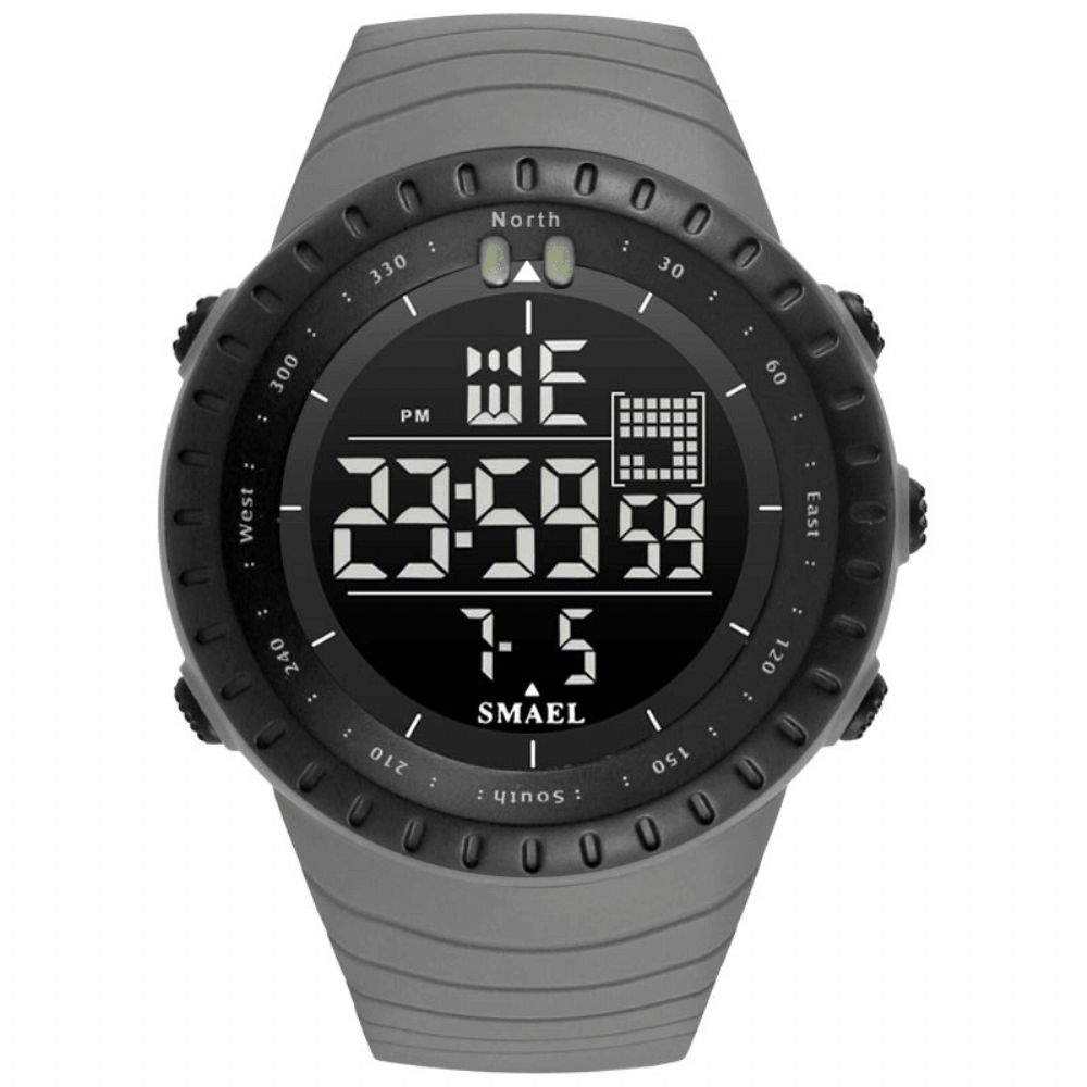 Smael Outdoor Led-Display Digitaal Horloge Multifunctioneel Siliconen Band Sport Herenhorloge