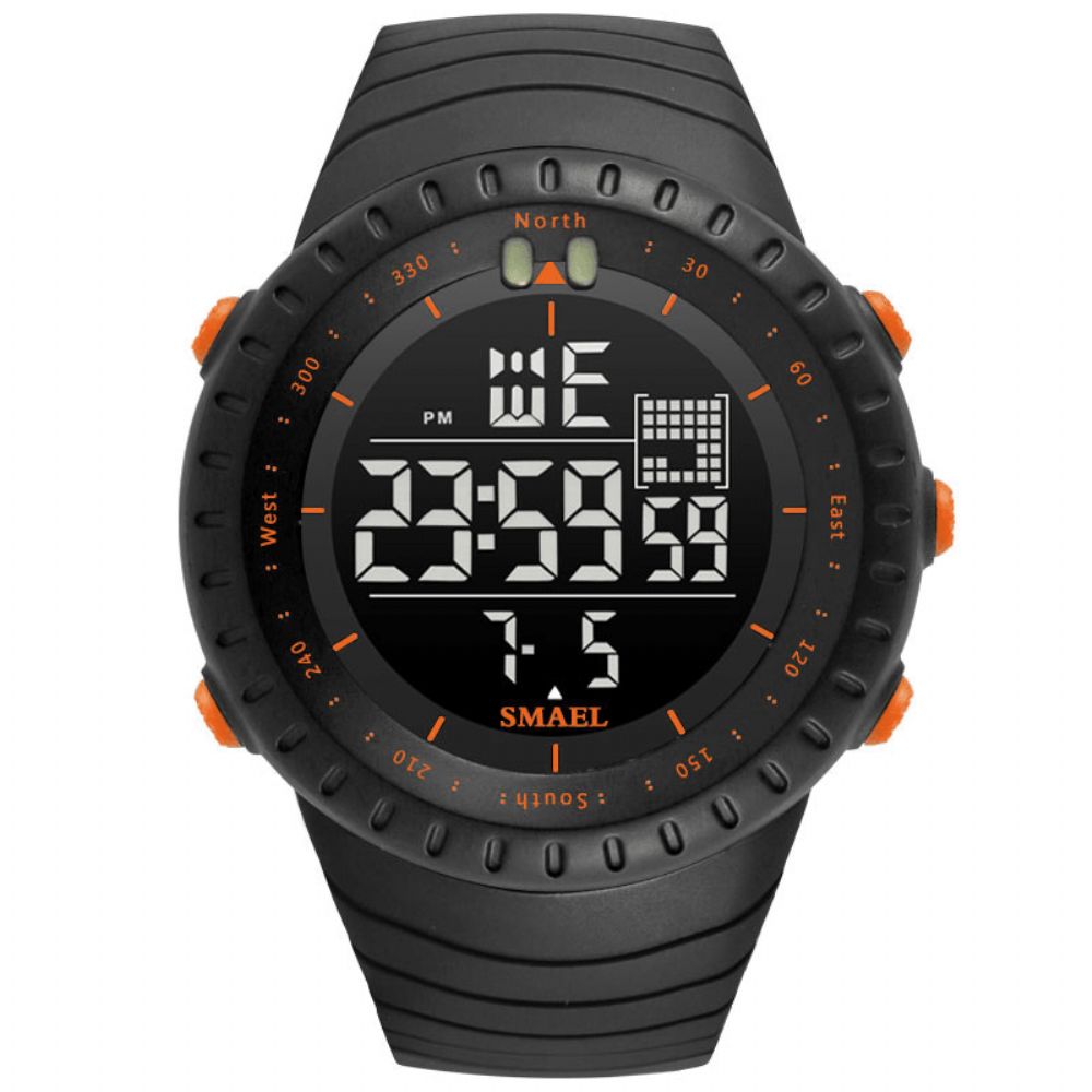 Smael Outdoor Led-Display Digitaal Horloge Multifunctioneel Siliconen Band Sport Herenhorloge