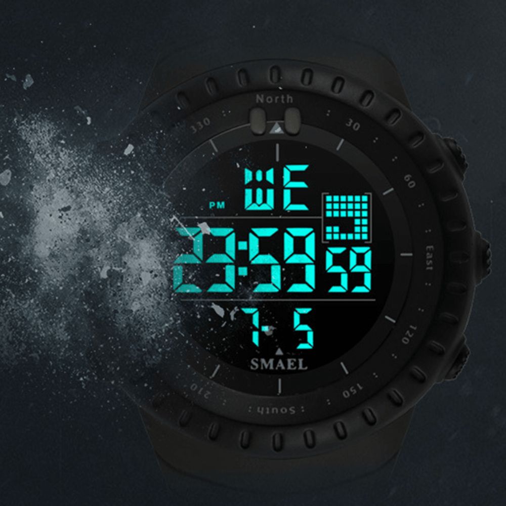 Smael Outdoor Led-Display Digitaal Horloge Multifunctioneel Siliconen Band Sport Herenhorloge