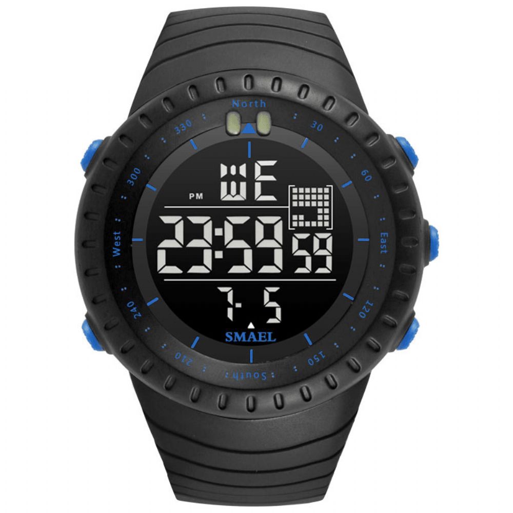 Smael Outdoor Led-Display Digitaal Horloge Multifunctioneel Siliconen Band Sport Herenhorloge