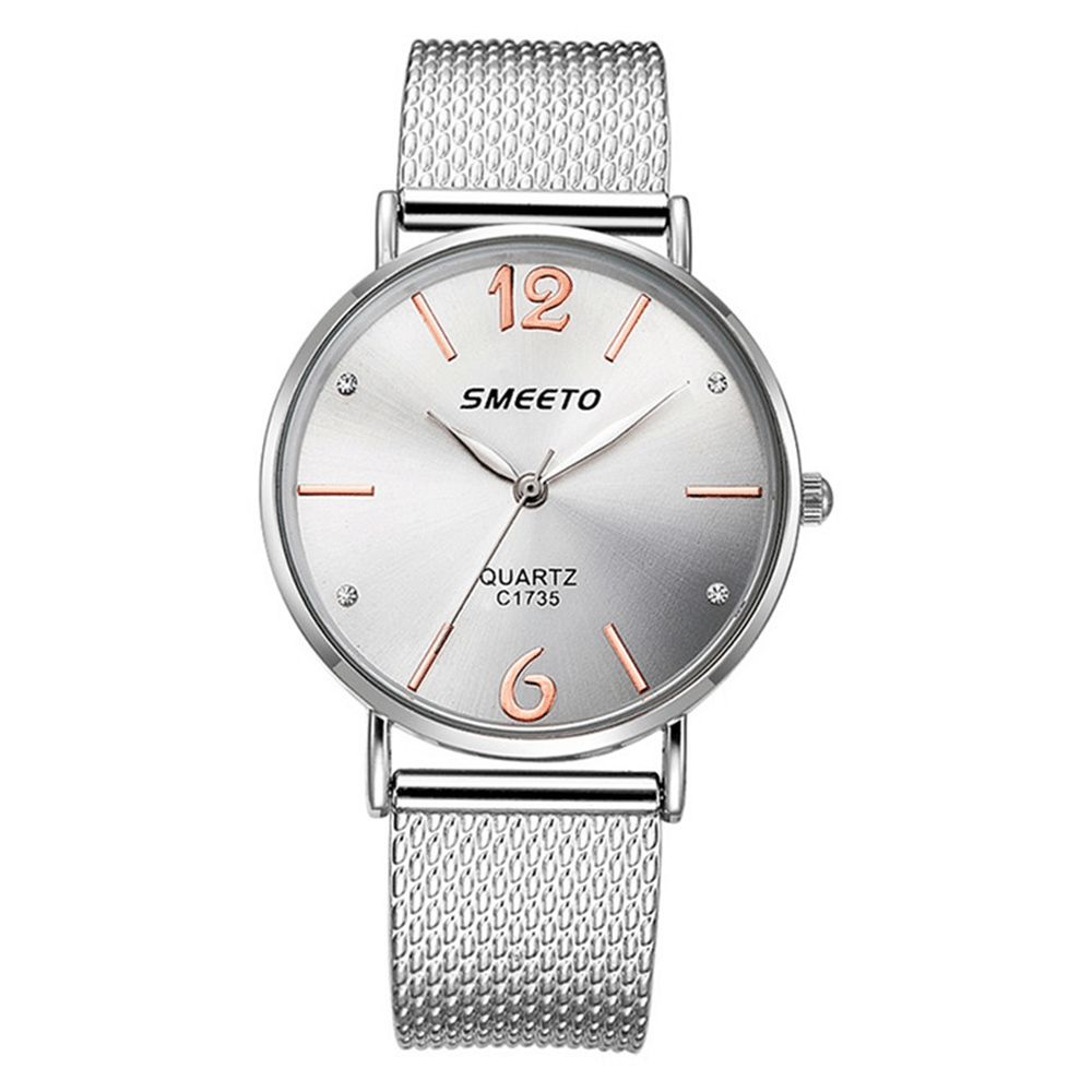 Smeeto Casual Stijl Dames Quartz Horloge Mode Wijzerplaat Roestvrij Stalen Band Dames Jurk Horloge