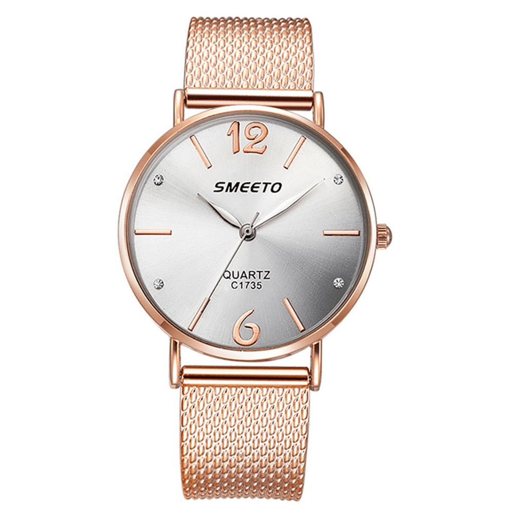 Smeeto Casual Stijl Dames Quartz Horloge Mode Wijzerplaat Roestvrij Stalen Band Dames Jurk Horloge