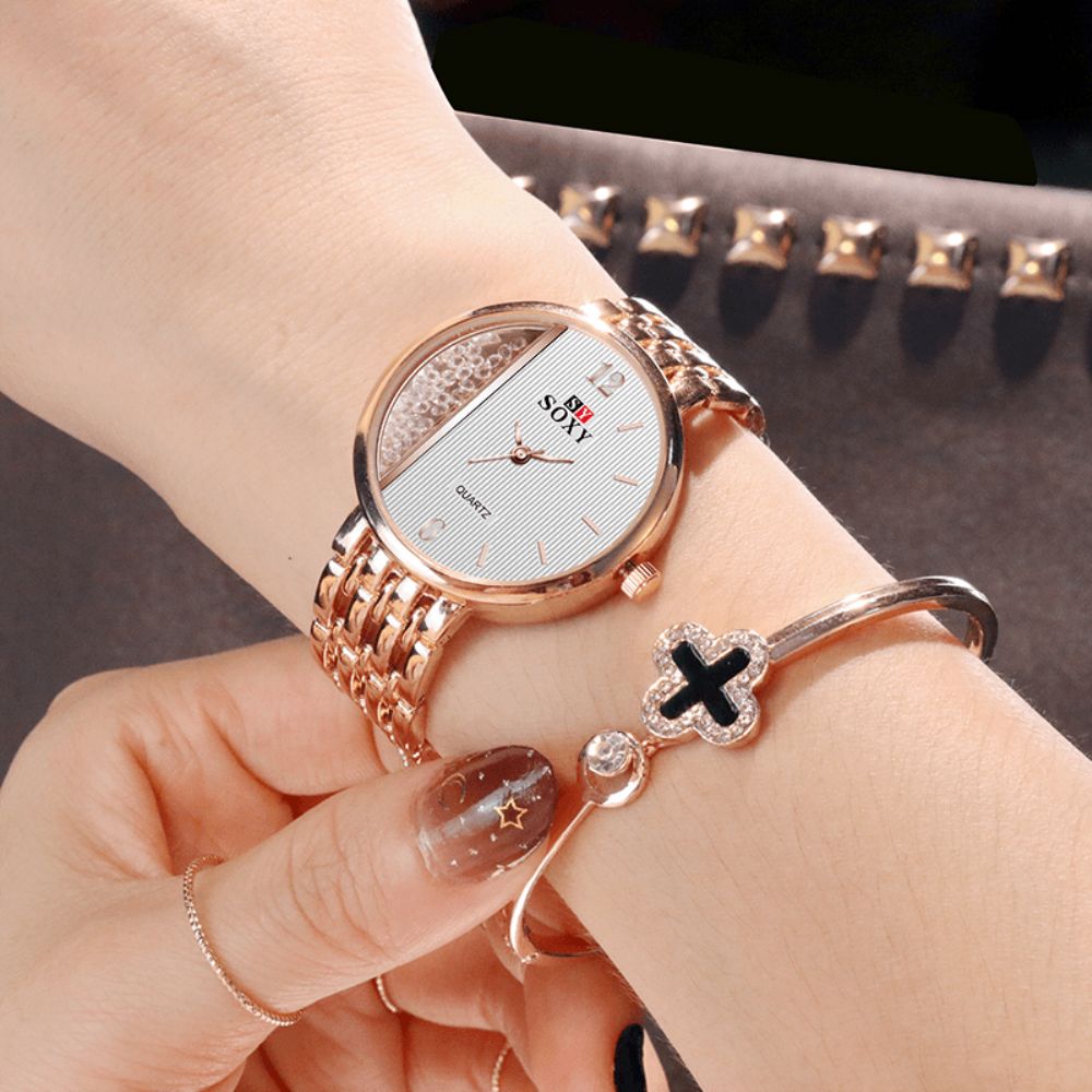 Soxy 0137 Crystal Casual Stijl Dames Polshorloge Uniek Design Quartz Horloge