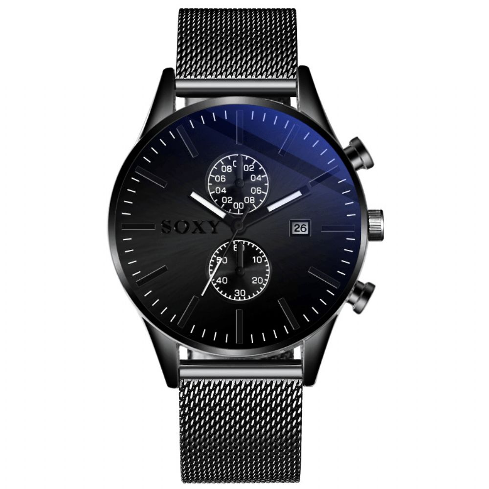 Soxy 0163 Mesh Staal Decoratieve Wijzerplaat Heren Polshorloge Zakelijke Stijl Quartz Horloges