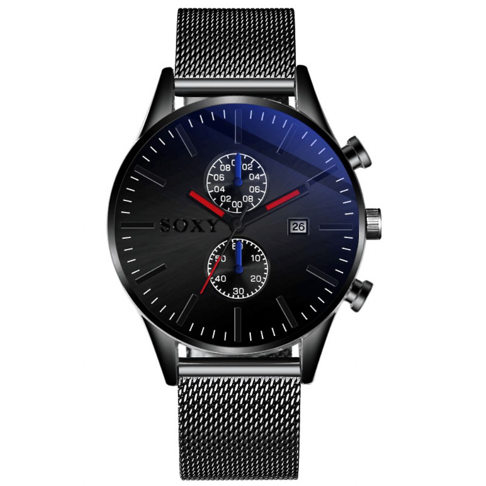 Soxy 0163 Mesh Staal Decoratieve Wijzerplaat Heren Polshorloge Zakelijke Stijl Quartz Horloges