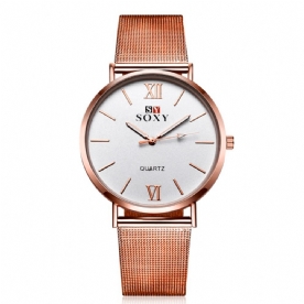 Soxy Mode Stijl Dames Polshorloge Dames Jurk Eenvoudige Wijzerplaat Rose Goud Roestvrij Stalen Band Quartz Horloge